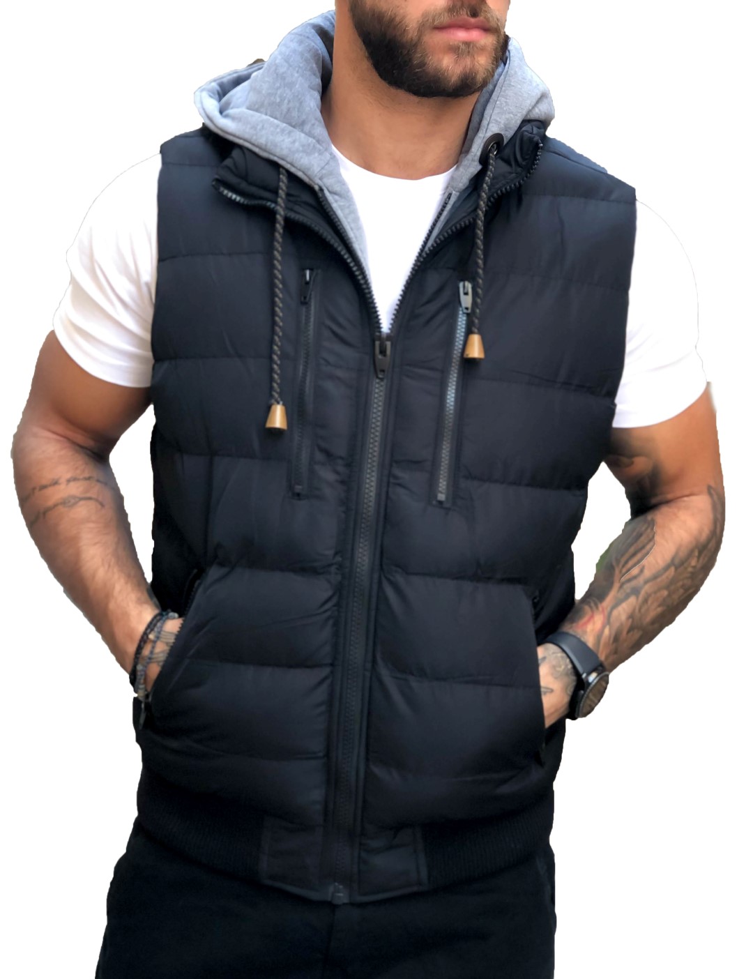 Ανδρικό μαύρο αμάνικο Jacket κουκούλα 833380T φωτογραφία